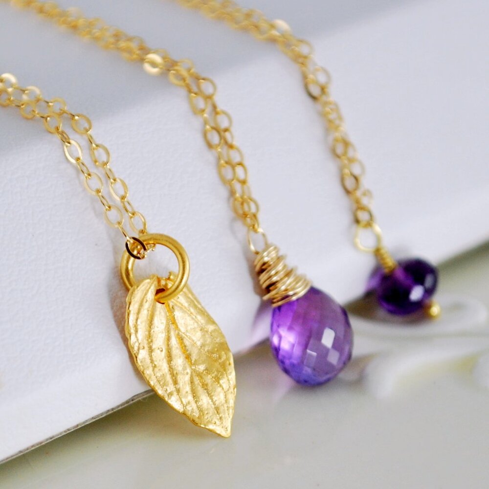 Real Amethyst Layering Necklaces in Gold